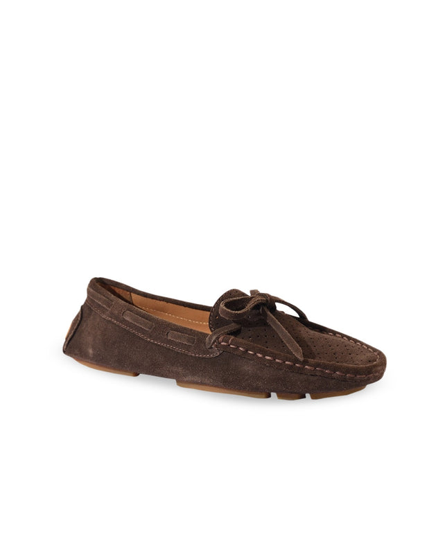 Eske Women Brown Textured Leather Boat Shoes - MALL