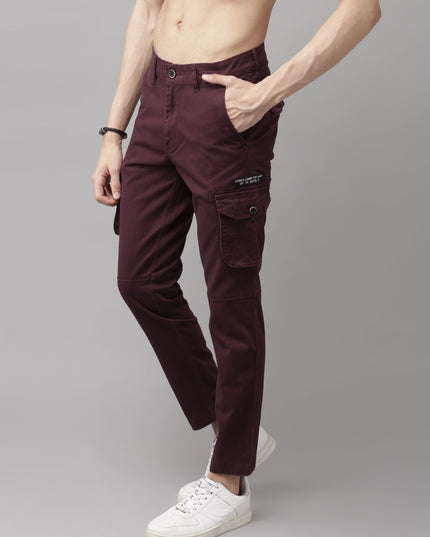 Roadster Men Burgundy Solid Cargos - MALL