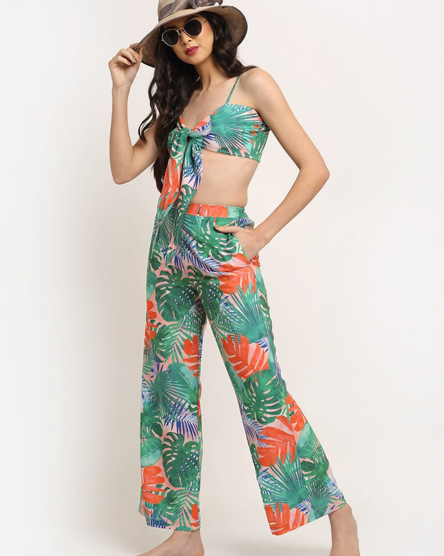 EROTISSCH Women Green Tropical Printed Beach Wear Set - MALL