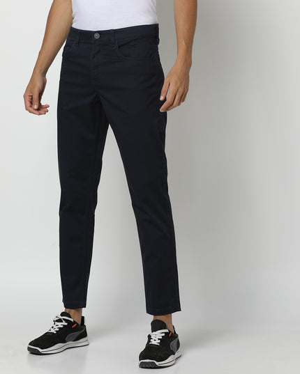 NETPLAY Men Navy Flat-Front Trousers with Belt Loops - MALL