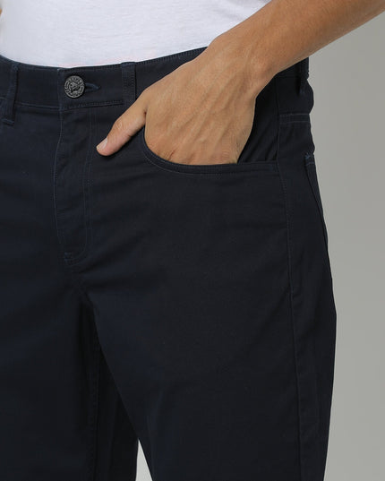 NETPLAY Men Navy Flat-Front Trousers with Belt Loops - MALL