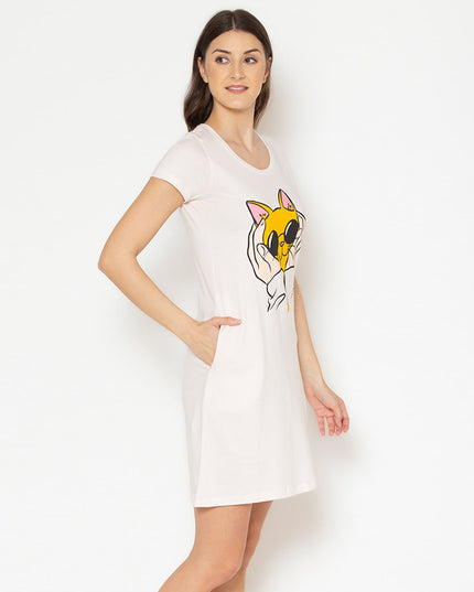 LOUNGE DREAMS Cartoon Printed Round-Neck Nightshirt - MALL