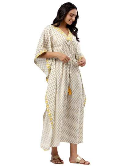 MIRARI Floral Print Kaftan with V-Neck - MALL