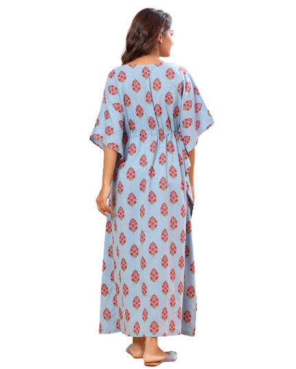 Floral Print V-Neck Kaftan with Waist Tie-Up - MALL