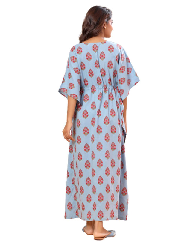 Floral Print V-Neck Kaftan with Waist Tie-Up - MALL