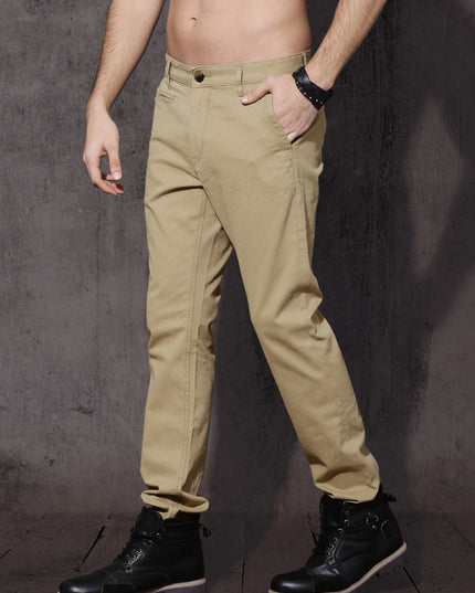 Roadster Men Beige Regular Fit Solid Chinos - MALL