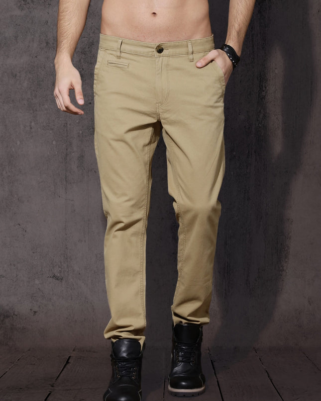 Roadster Men Beige Regular Fit Solid Chinos - MALL