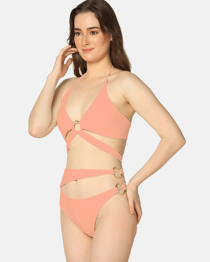 Pink Cut Out-detail Swim Bikini Set - MALL