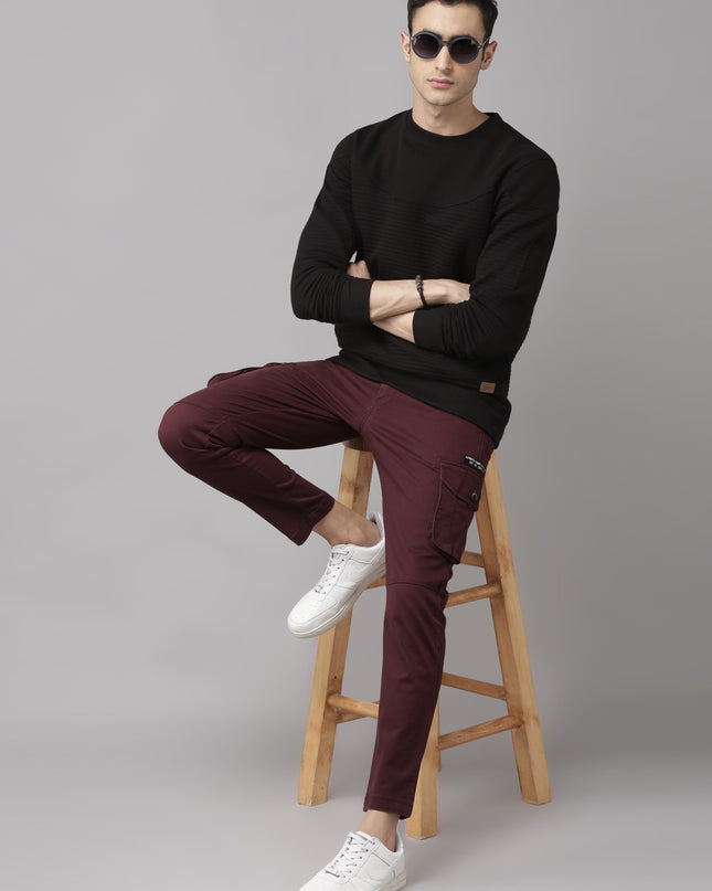 Roadster Men Burgundy Solid Cargos - MALL