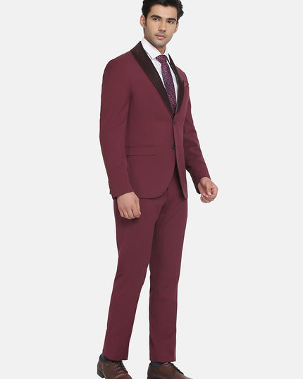 Blackberrys Men Maroon Self-Design Slim-Fit Single-Breasted 2 Piece Formal Suit - MALL