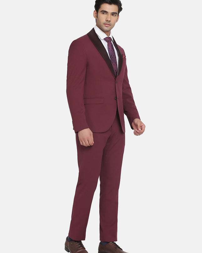 Blackberrys Men Maroon Self-Design Slim-Fit Single-Breasted 2 Piece Formal Suit - MALL