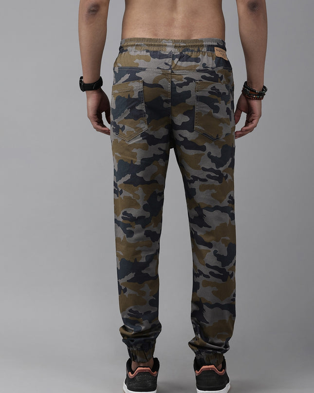 Roadster Men Grey & Brown Camouflage Printed Joggers - MALL