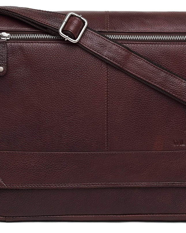 WILDHORN Leather 15 inches Bombay Brown Messenger Bag - MALL