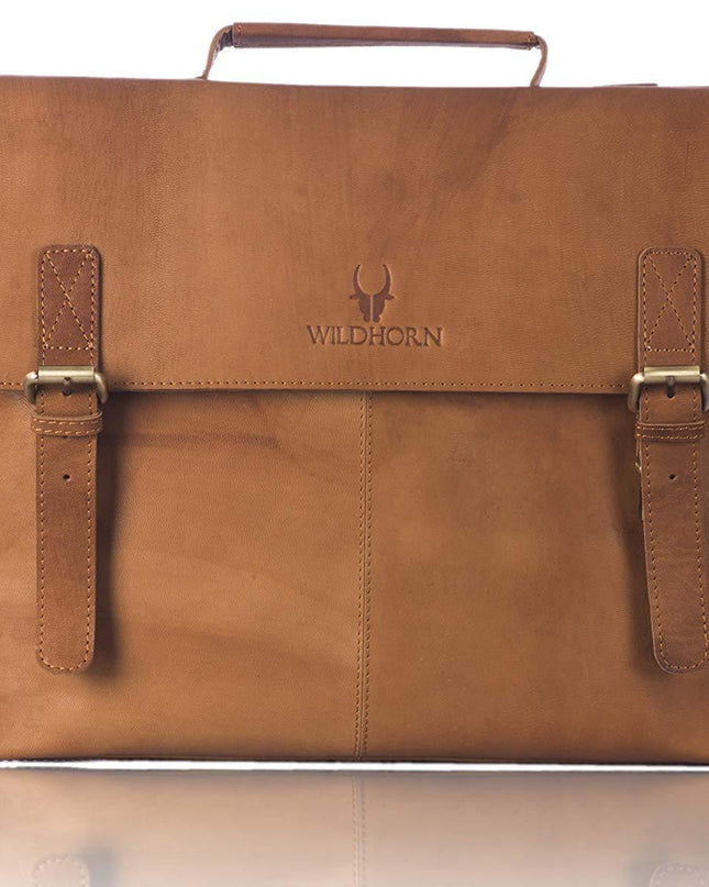 WILDHORN Leather 15.5 inches Brown Tan Messenger Bag - MALL