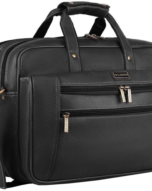 WildHorn Leather Briefcase for Men I Computer Bag Laptop Bag I Business Travel Messenger Bag For Men l Large 16 Inch - MALL