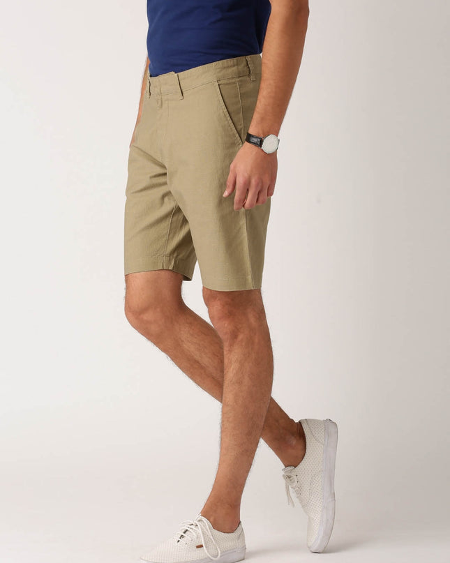 Ether Men Khaki Solid Sustainable Shorts - MALL