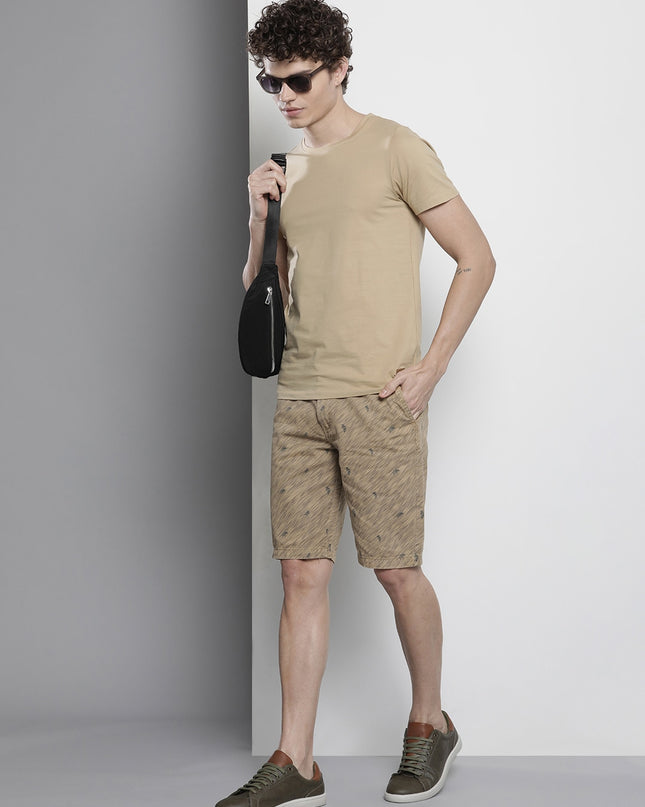 The Indian Garage Co Men Khaki Printed Slim Fit Shorts - MALL