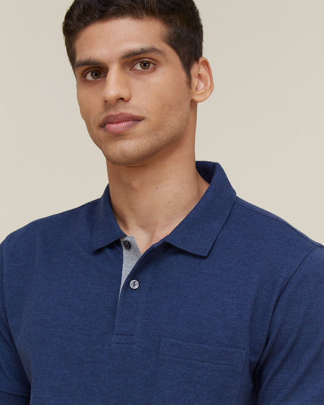 WES Casuals Indigo Melange Slim Fit Polo T-Shirt - MALL