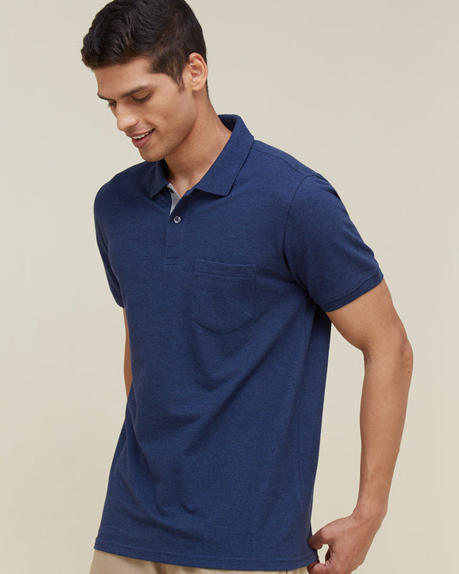 WES Casuals Indigo Melange Slim Fit Polo T-Shirt - MALL