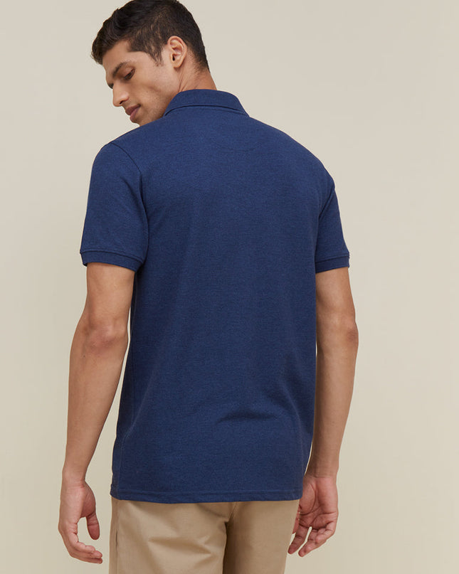 WES Casuals Indigo Melange Slim Fit Polo T-Shirt - MALL