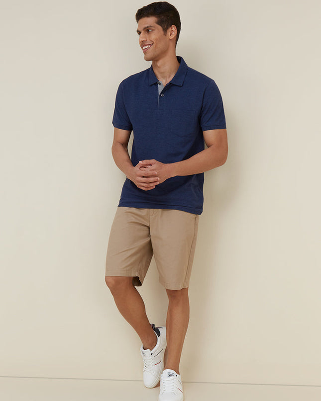 WES Casuals Indigo Melange Slim Fit Polo T-Shirt - MALL