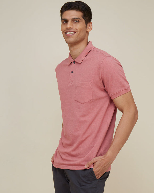 WES Casuals Dusty Pink Slim Fit Polo T-Shirt - MALL