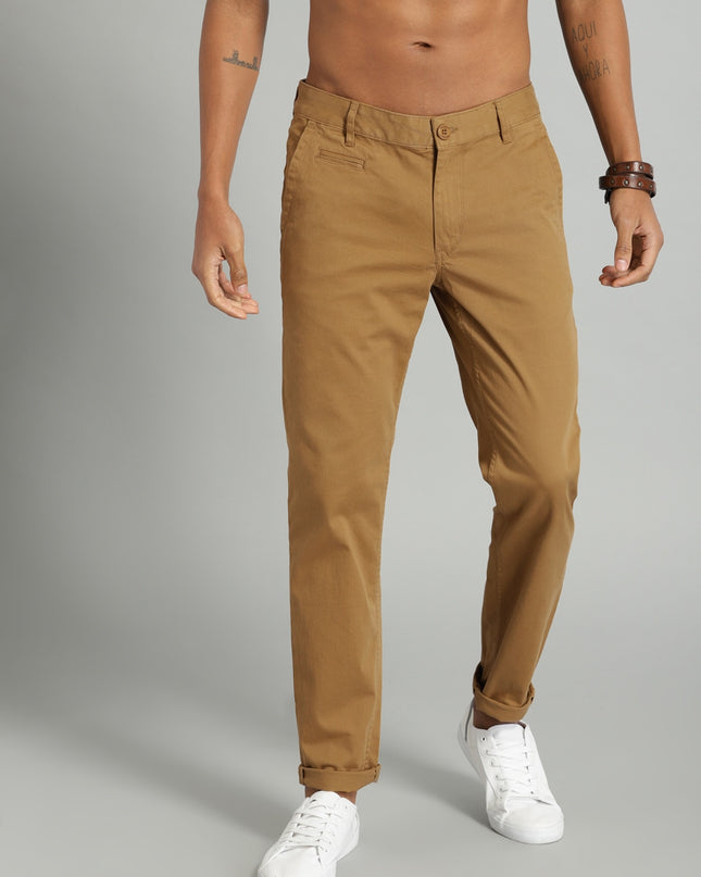 Roadster Men Khaki Slim Fit Solid Chinos - MALL