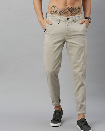 Roadster The Lifestyle Co Men Beige Regular Fit Solid Regular Trousers - MALL