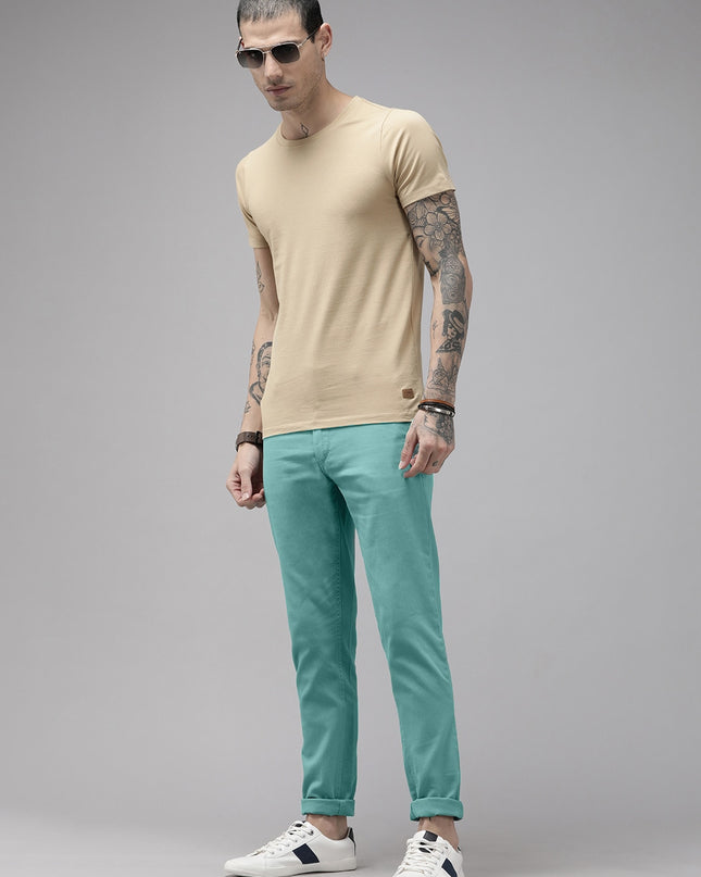 Roadster Men Turquoise Blue Slim Fit Chinos Trousers - MALL