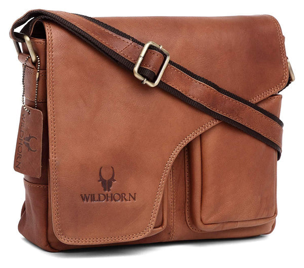 WILDHORN Leather Messenger Bag for Men I Handcrafted I Adjustable Strap I DIMENSION:L- 11 inch H-9.5 inch W- 3 inch