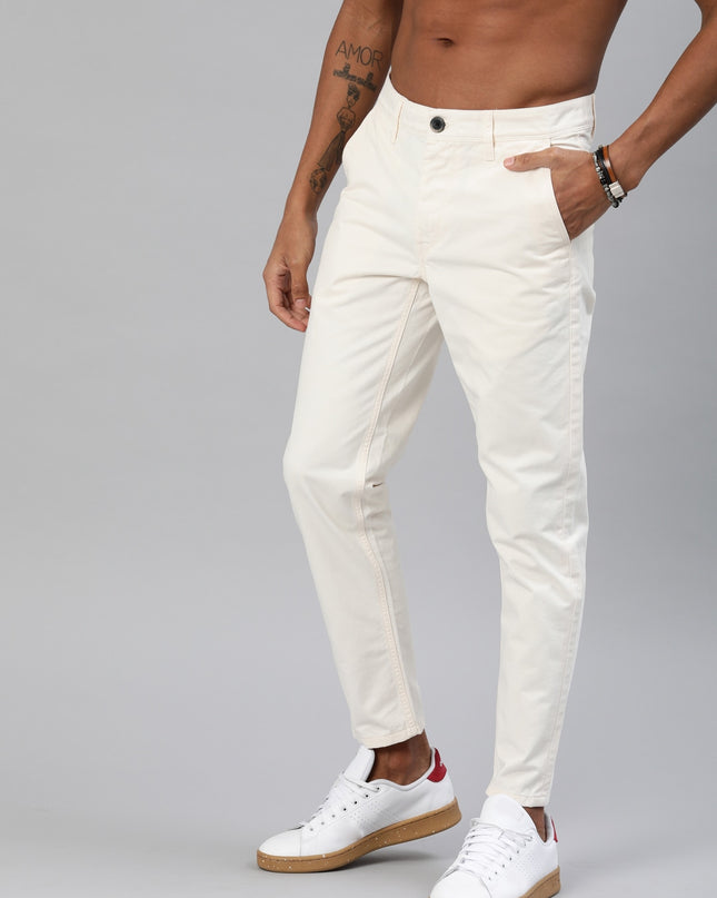 Roadster Men White Regular Fit Solid Sustainable Chinos - MALL