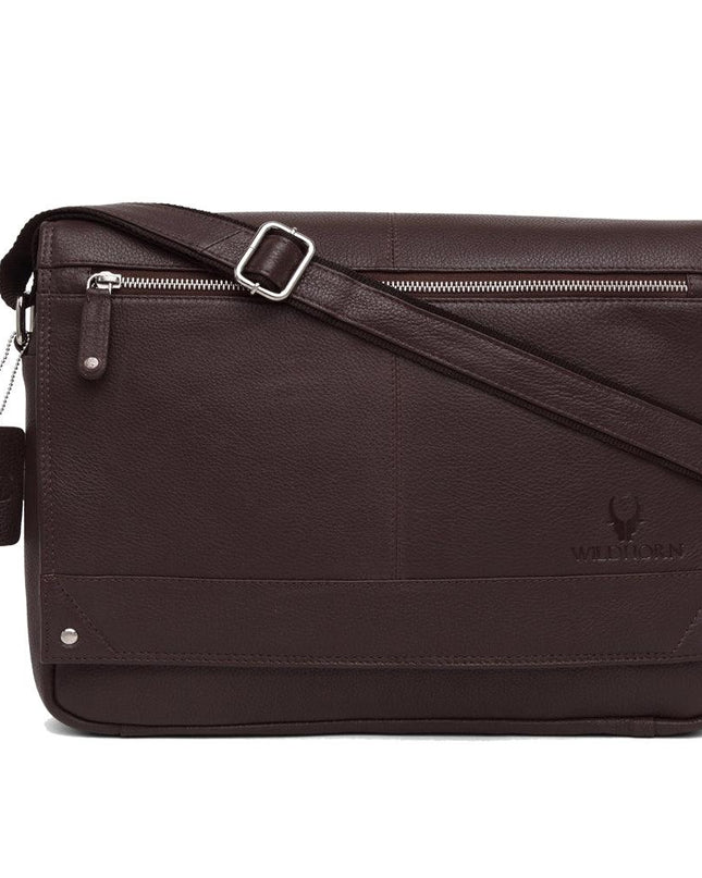 WILDHORN Leather 15 inches Bombay Brown Messenger Bag - MALL