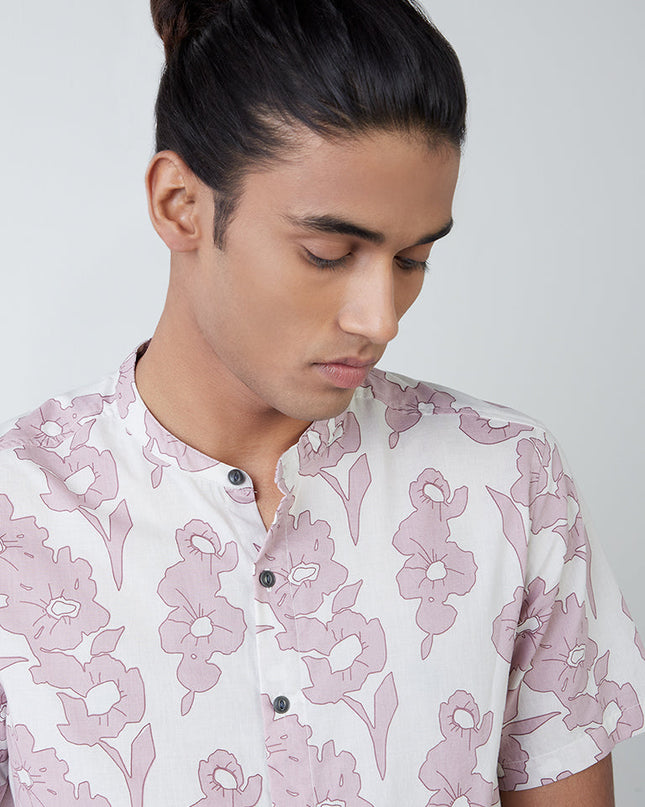 ETA Light Mauve Floral Print Resort-Fit Shirt - MALL