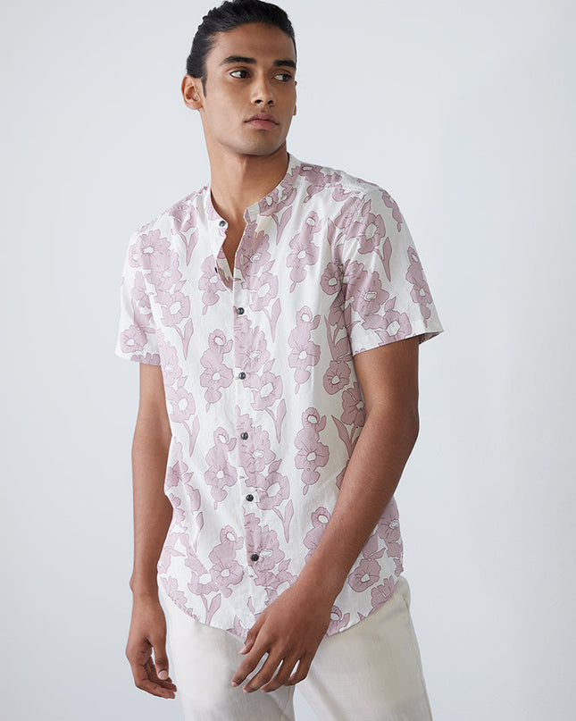 ETA Light Mauve Floral Print Resort-Fit Shirt - MALL