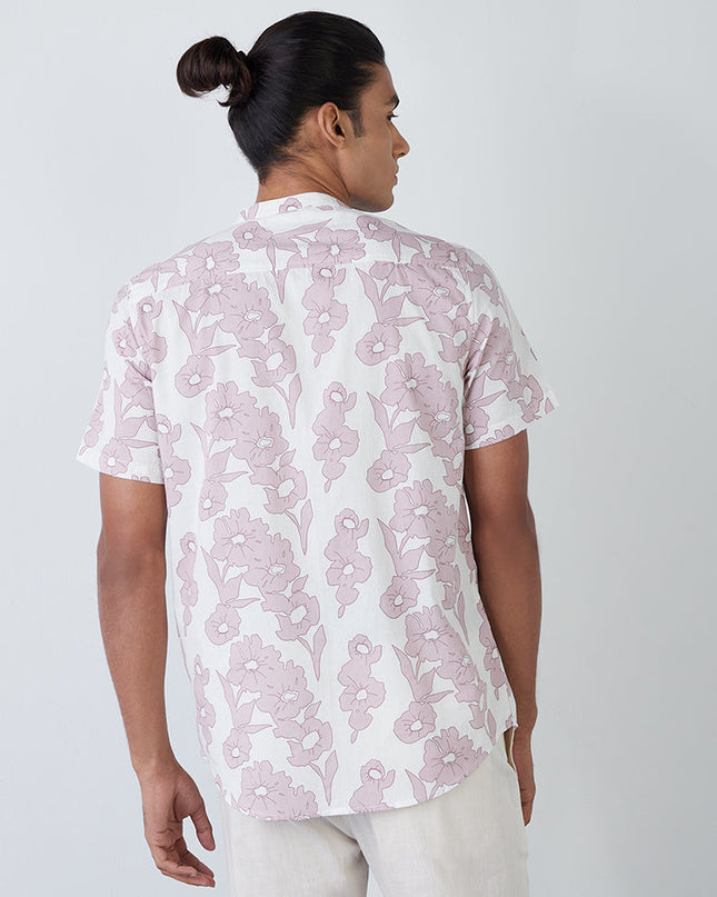 ETA Light Mauve Floral Print Resort-Fit Shirt - MALL