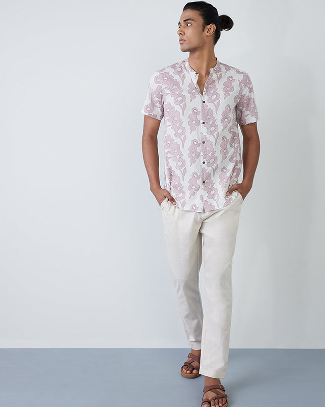 ETA Light Mauve Floral Print Resort-Fit Shirt - MALL