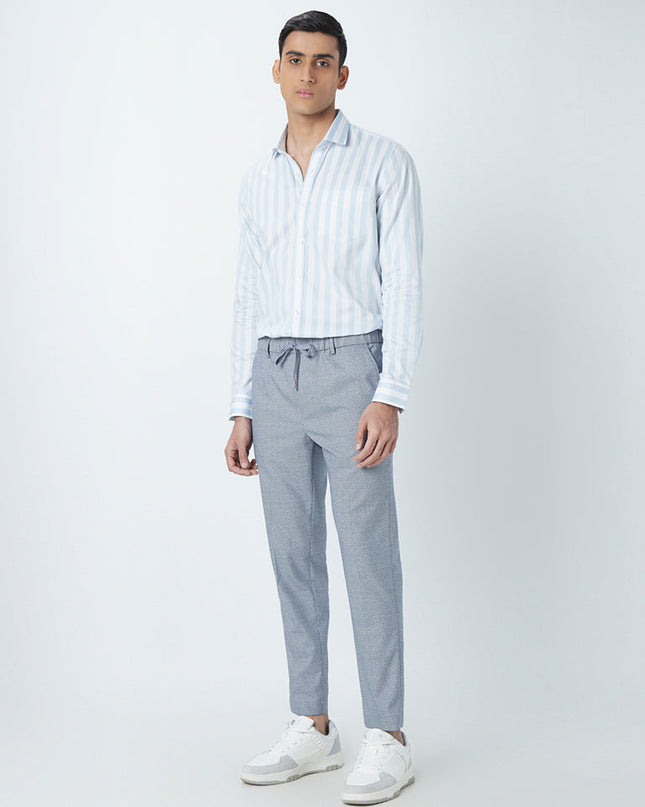 WES Formals Light Blue Striped Slim-Fit Shirt - MALL