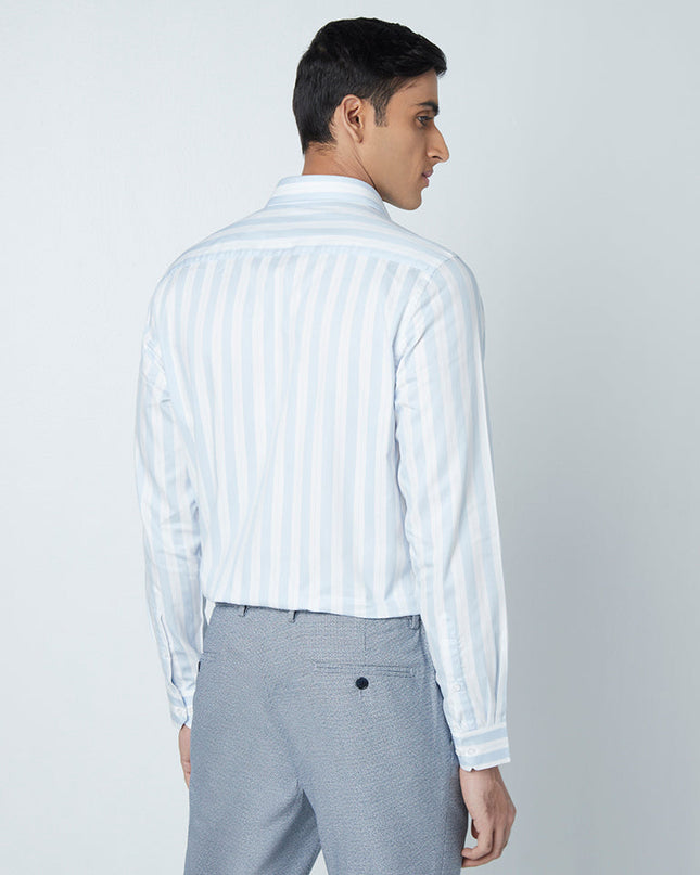 WES Formals Light Blue Striped Slim-Fit Shirt - MALL