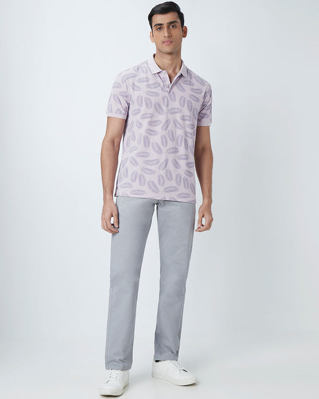 WES Casuals Lilac Printed Slim-Fit Polo T-Shirt - MALL