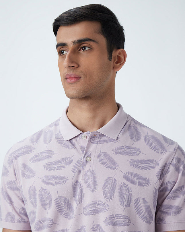 WES Casuals Lilac Printed Slim-Fit Polo T-Shirt - MALL