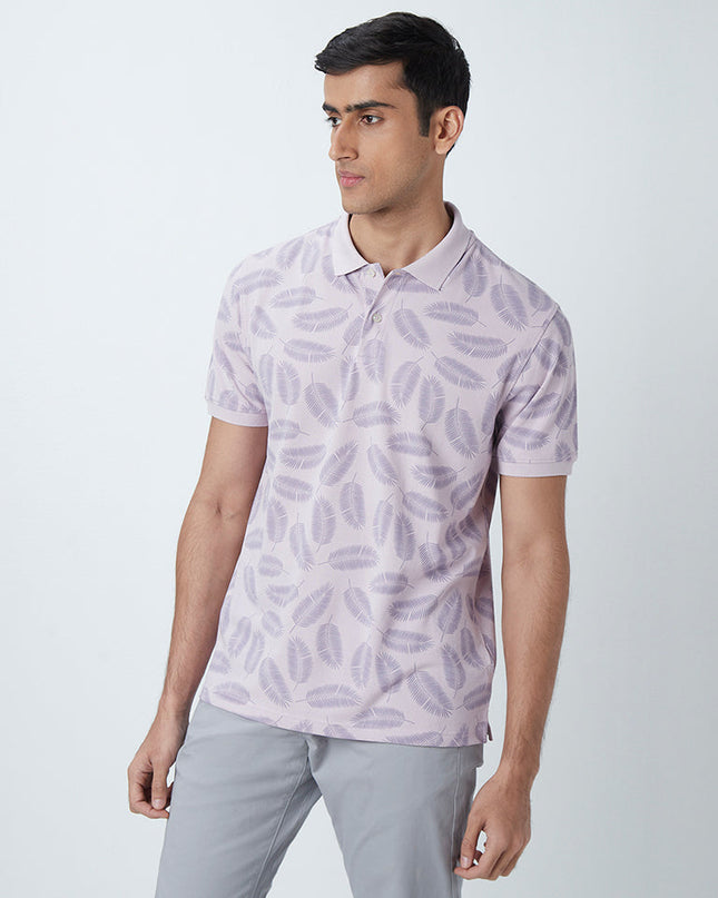 WES Casuals Lilac Printed Slim-Fit Polo T-Shirt - MALL