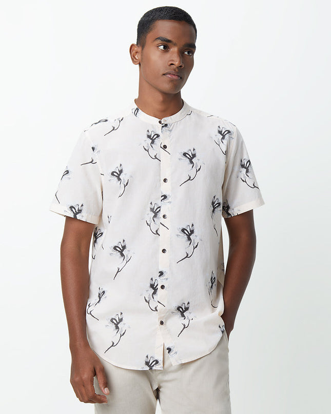 ETA Light Off-White Floral Print Resort-Fit Shirt - MALL