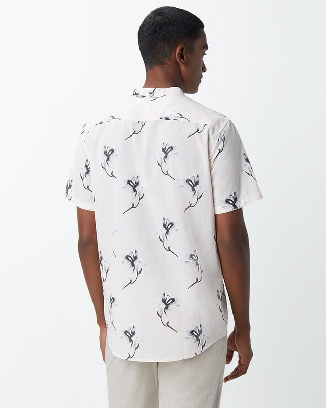 ETA Light Off-White Floral Print Resort-Fit Shirt - MALL