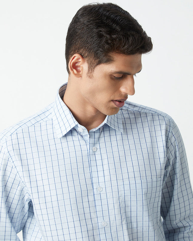 WES Formals Blue Checkered Relaxed-Fit Shirt - MALL