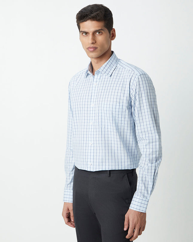 WES Formals Blue Checkered Relaxed-Fit Shirt - MALL