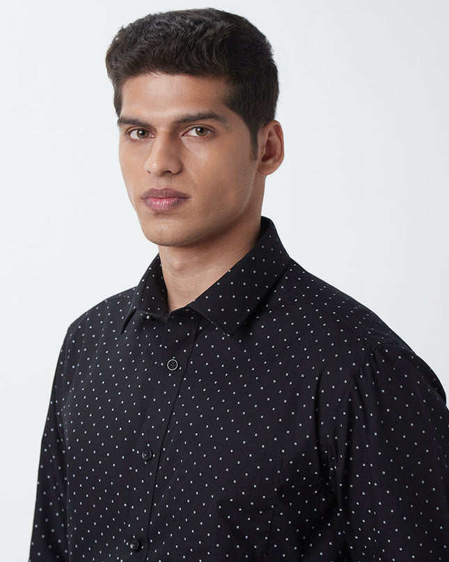 WES Formals Black Printed Relaxed-Fit Shirt - MALL