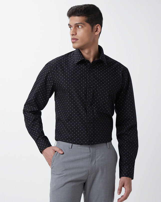 WES Formals Black Printed Relaxed-Fit Shirt - MALL