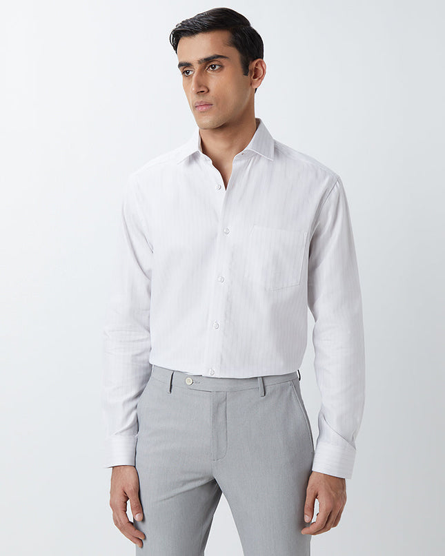 WES Formals White Stripe Print Relaxed-Fit Shirt - MALL