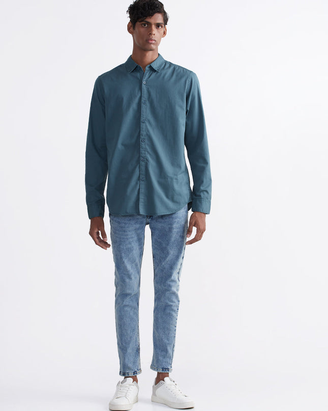 Nuon Solid Teal Slim-Fit Shirt - MALL