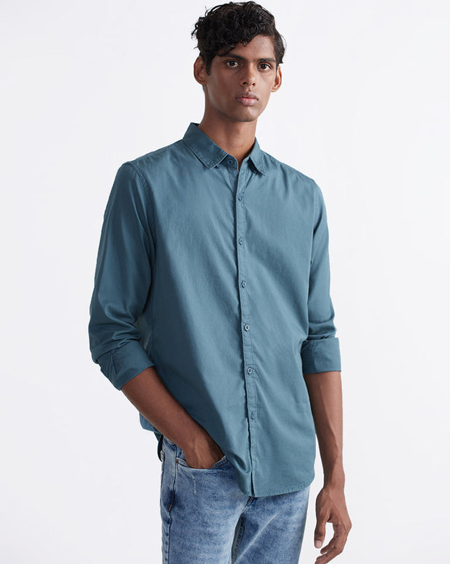 Nuon Solid Teal Slim-Fit Shirt - MALL